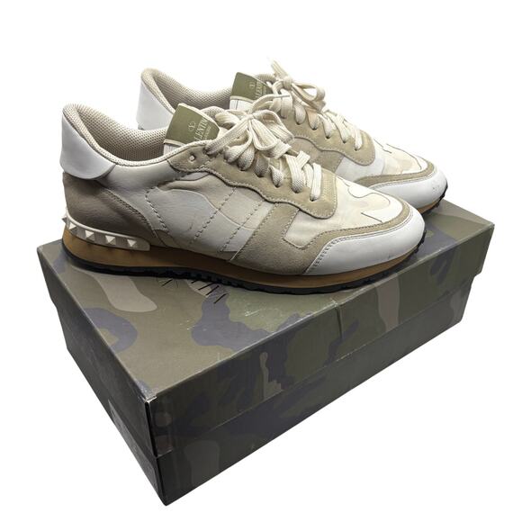 VALENTINO GARAVANI Camouflage Rockrunner Sneaker Rockstud White Grey Sz 43 - Picture 3 of 16